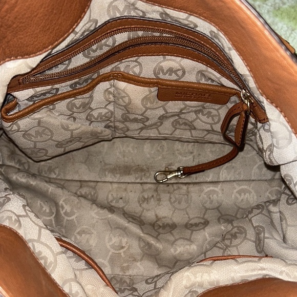 Michael Kors Hamilton Brown Tan Leather Gold Chain Strap Tote Shoulder Bag - Picture 12 of 15